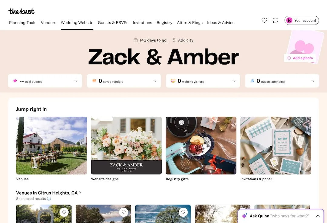 Step 1 in the The Knot editor: Log in to The Knot