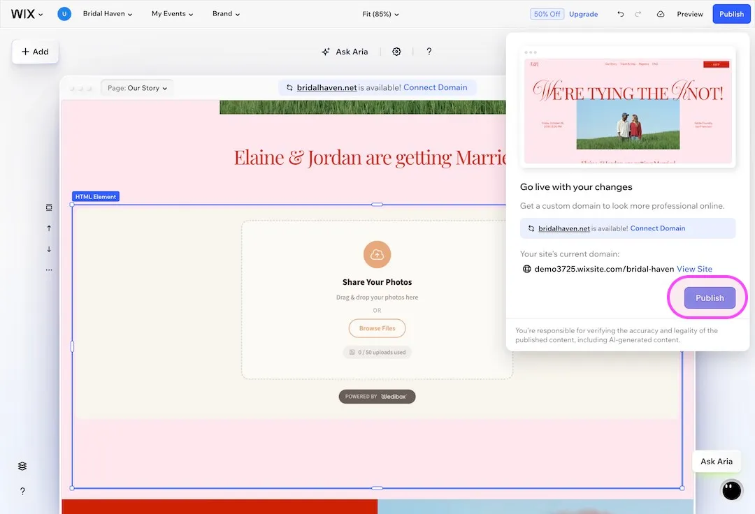 Étape 7 dans l'éditeur Wix : Publiez votre site
