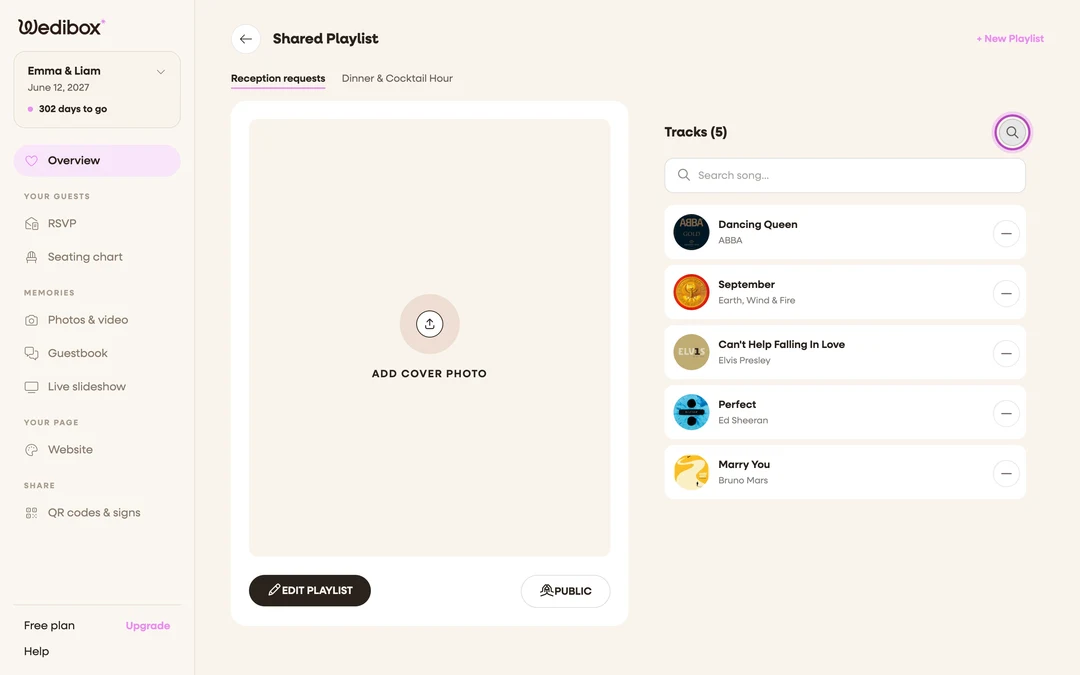 the Tracks card with the search box open and the magnifier icon highlighted