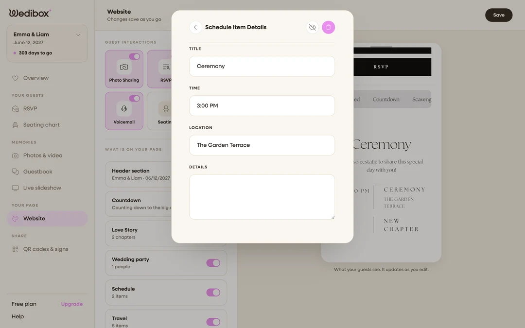 the Schedule Item Details panel filled in