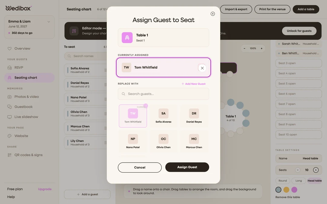 the popup’s CURRENTLY ASSIGNED card with the remove control highlighted
