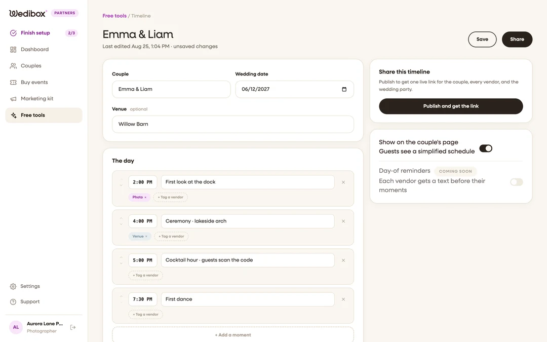the timeline editor with several moments filled in