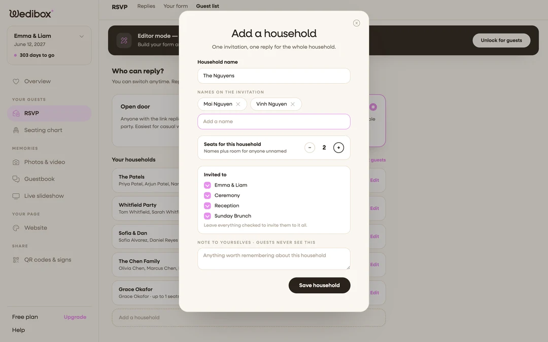 the editor with two name chips added and the Add a name field focused