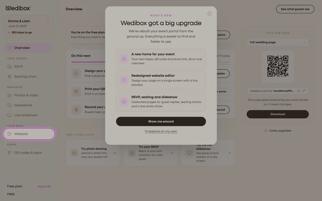 the event sidebar with Website highlighted