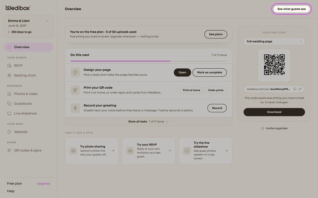 the Overview header with See what guests see highlighted