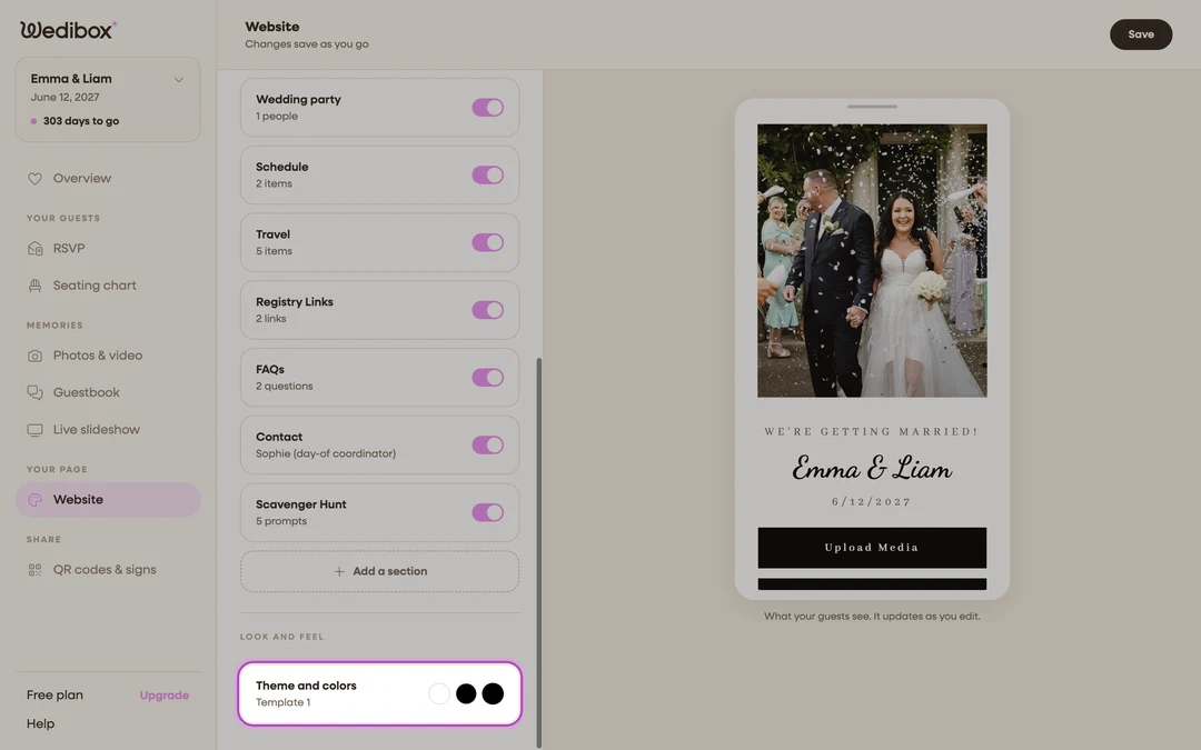 the Theme and colors card under Look and feel