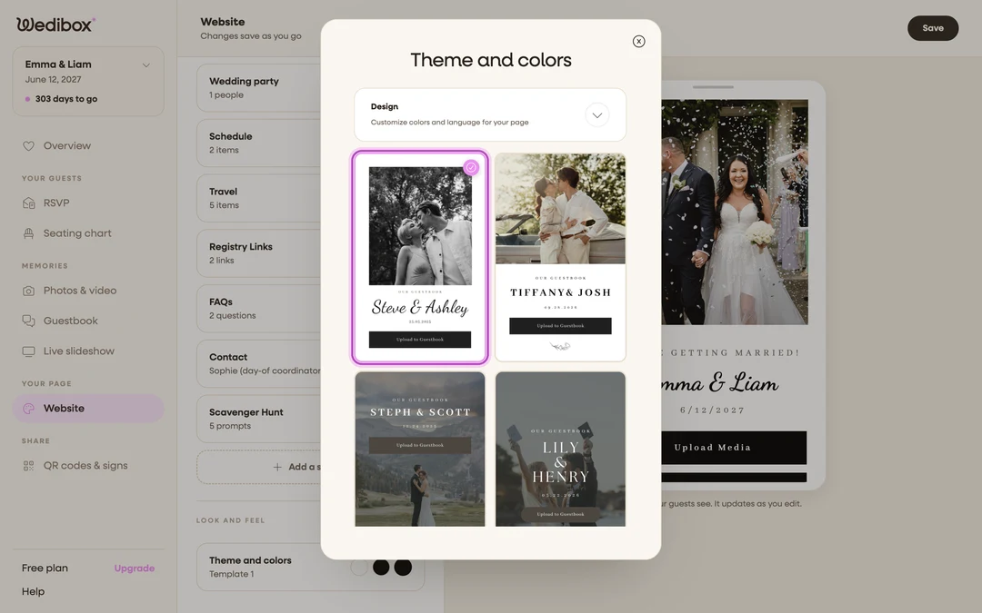 a selected template with its checkmark, next to the restyled preview