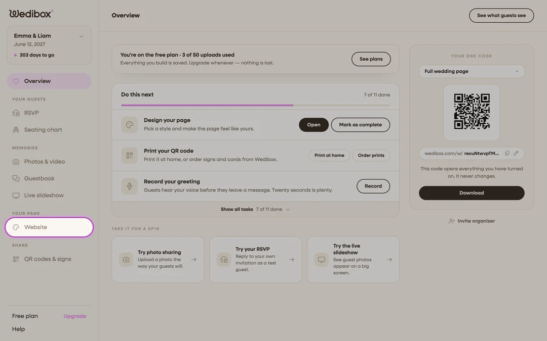 the event sidebar with Website highlighted