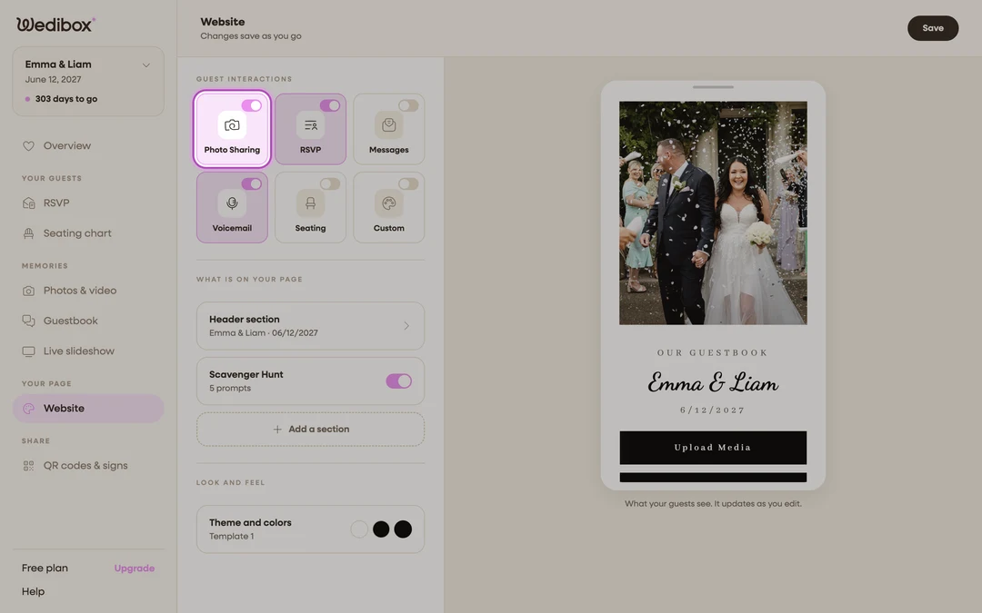 the Guest Interactions tiles with the Photo Sharing switch on