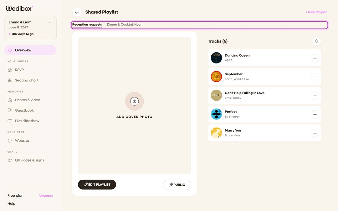two playlist tabs across the top with one active