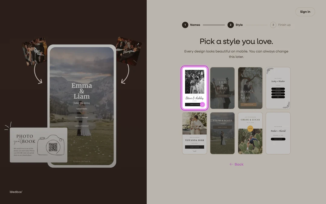 the style grid with one card selected