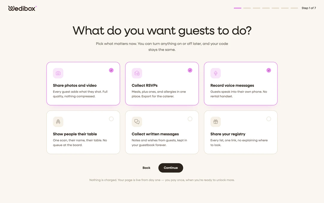 the feature picker with two or three cards selected