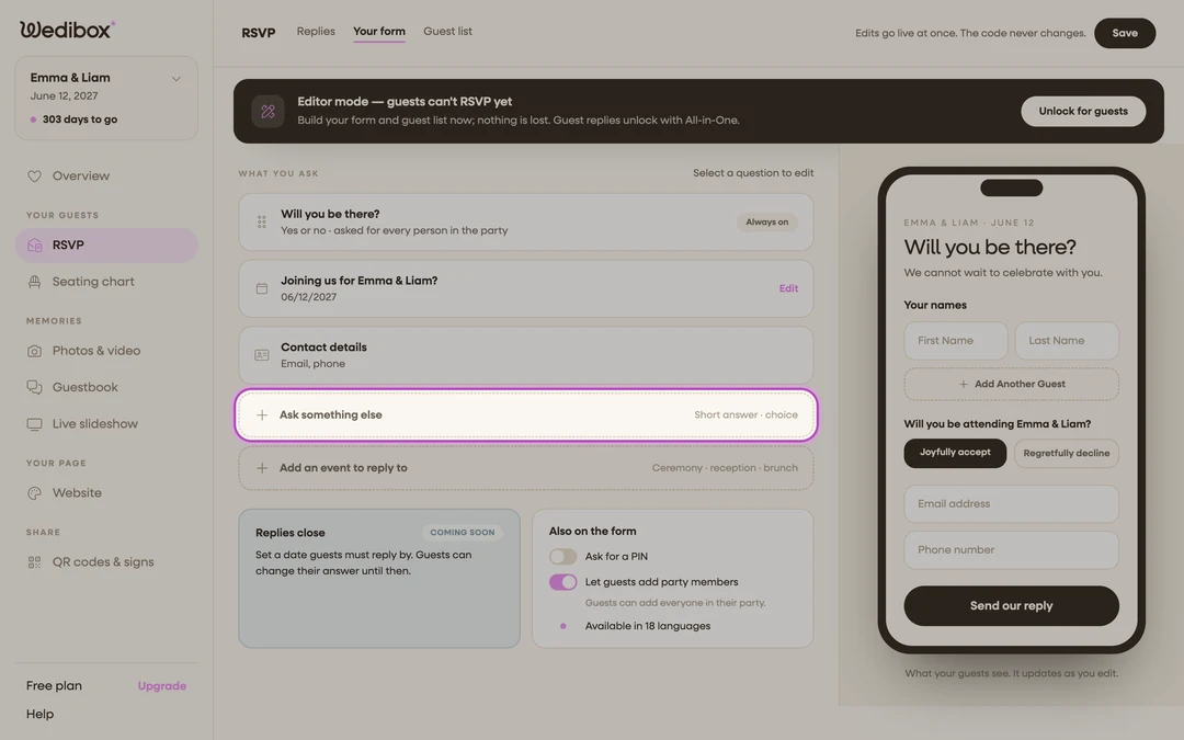 the question list with the Ask something else button highlighted
