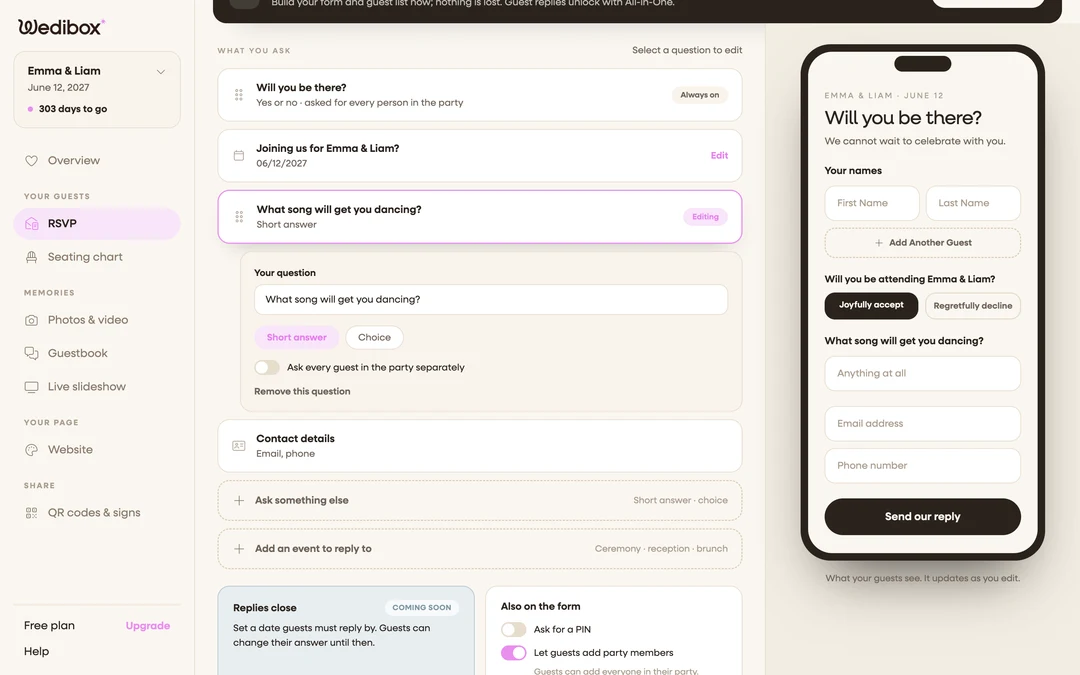 the per-guest toggle switched on inside the question editor