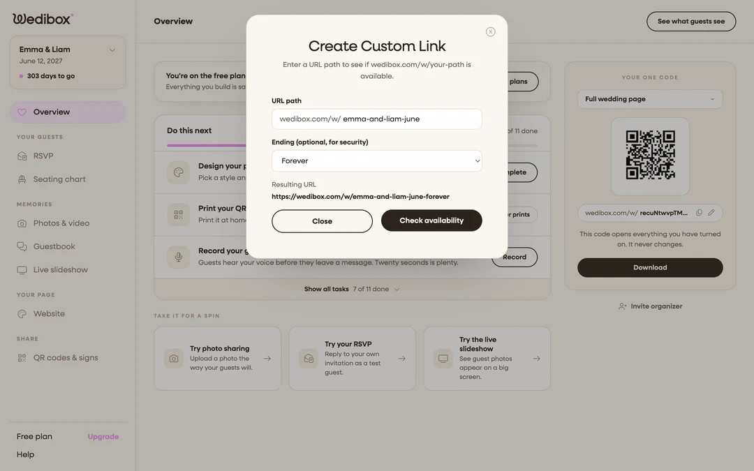 the Create Custom Link window with a path typed in