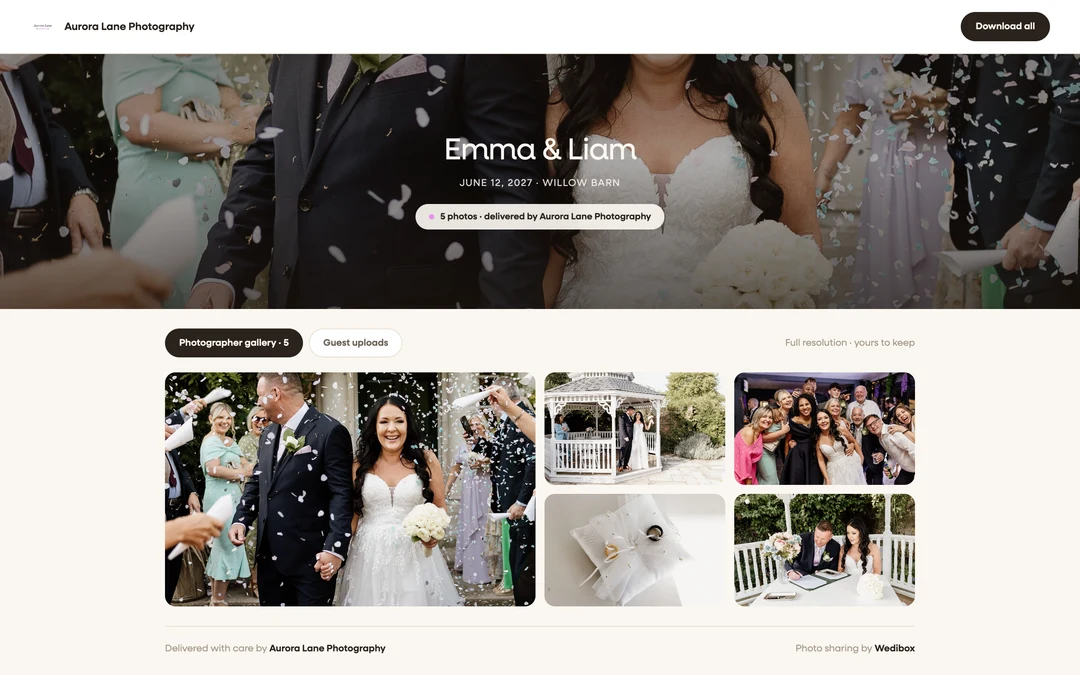 the public delivery page with the hero and photo grid