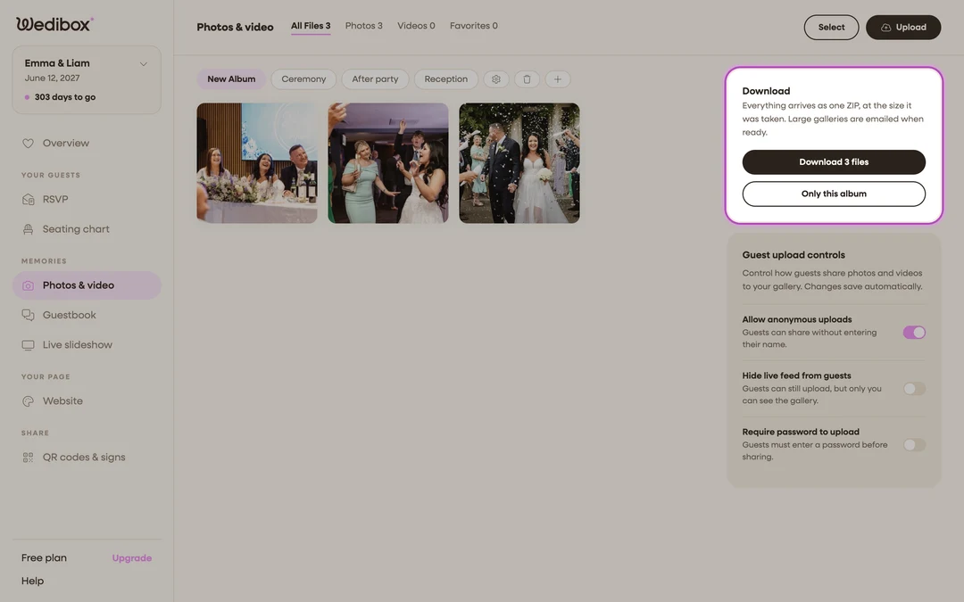 the Photos & video page with the Download card highlighted