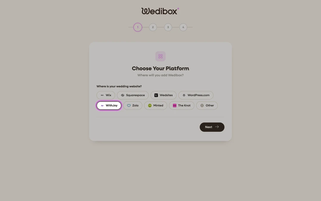 the platform step with the WithJoy tile selected