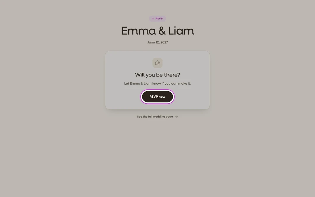 the guest RSVP page with the RSVP now button highlighted