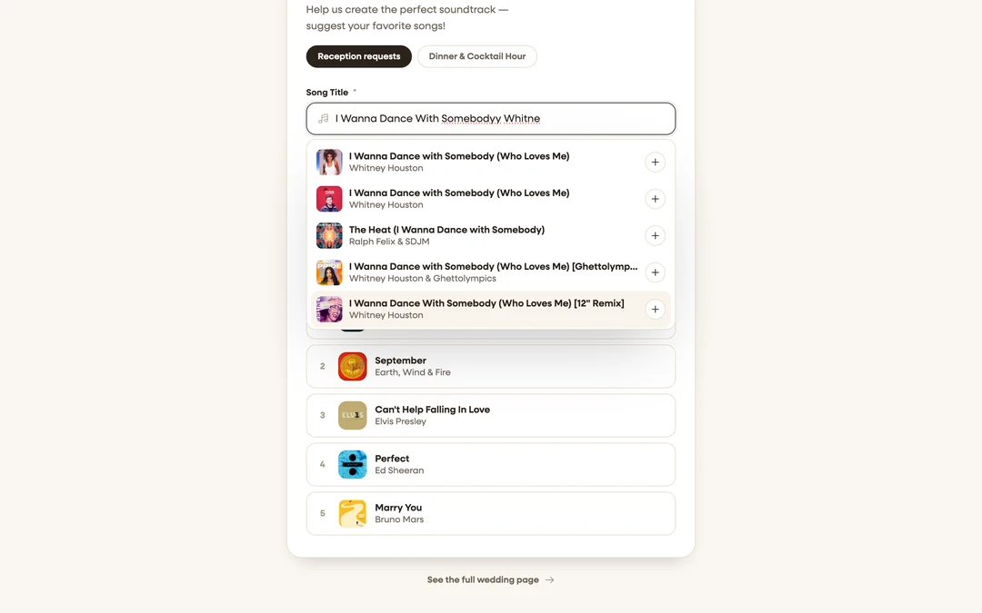 the song search with suggestions dropdown open