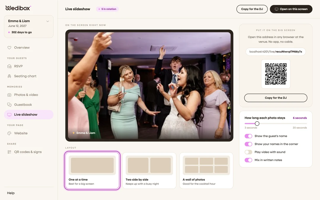 the Layout picker with One at a time selected