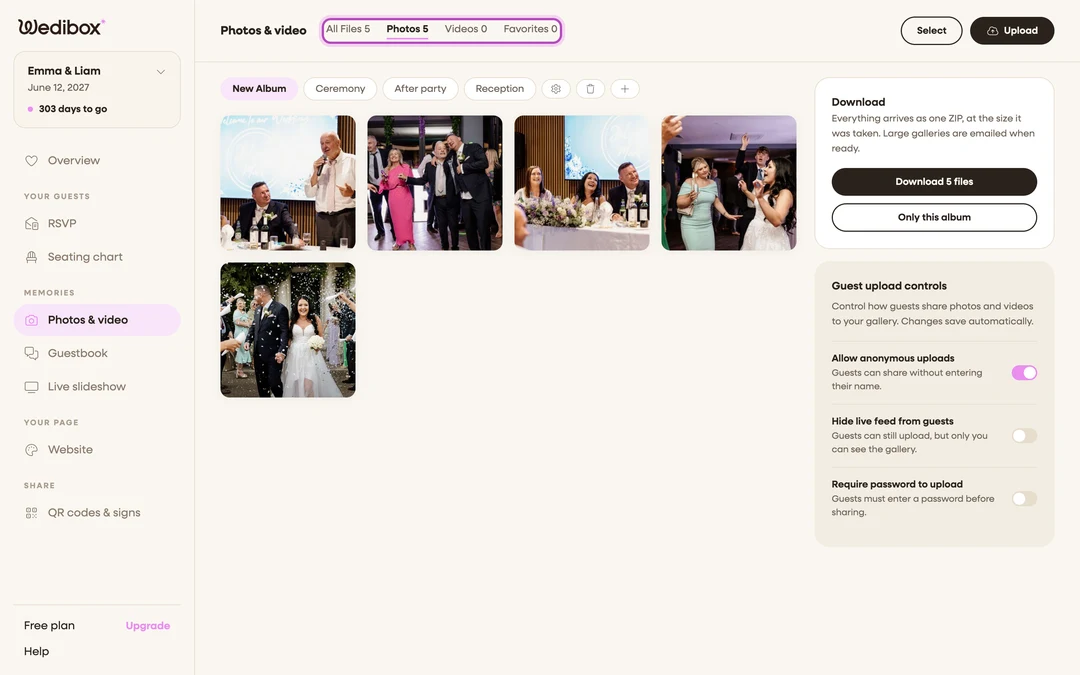 the header tabs with counts, Photos selected