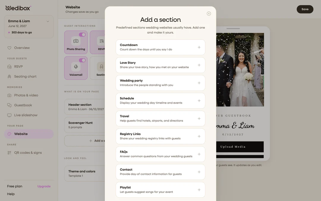 the Add a section picker with Scavenger Hunt highlighted