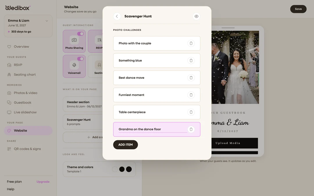 the editor with a custom prompt being typed and ADD ITEM visible