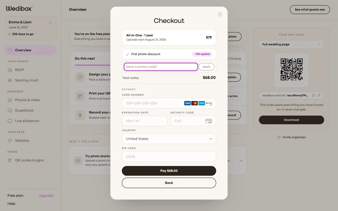 the Have a promo code? field with its Apply button on the Checkout step