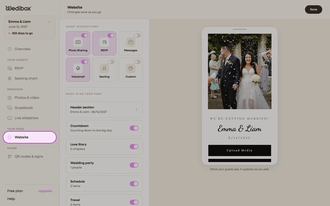the event sidebar with Website highlighted