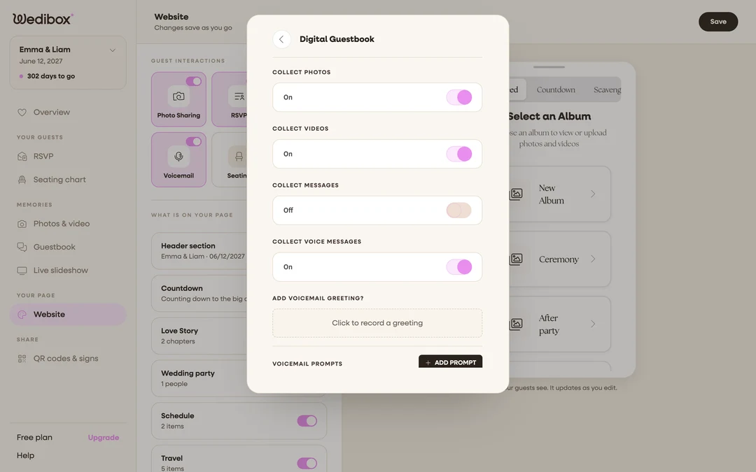 the Digital Guestbook editor popup, just opened