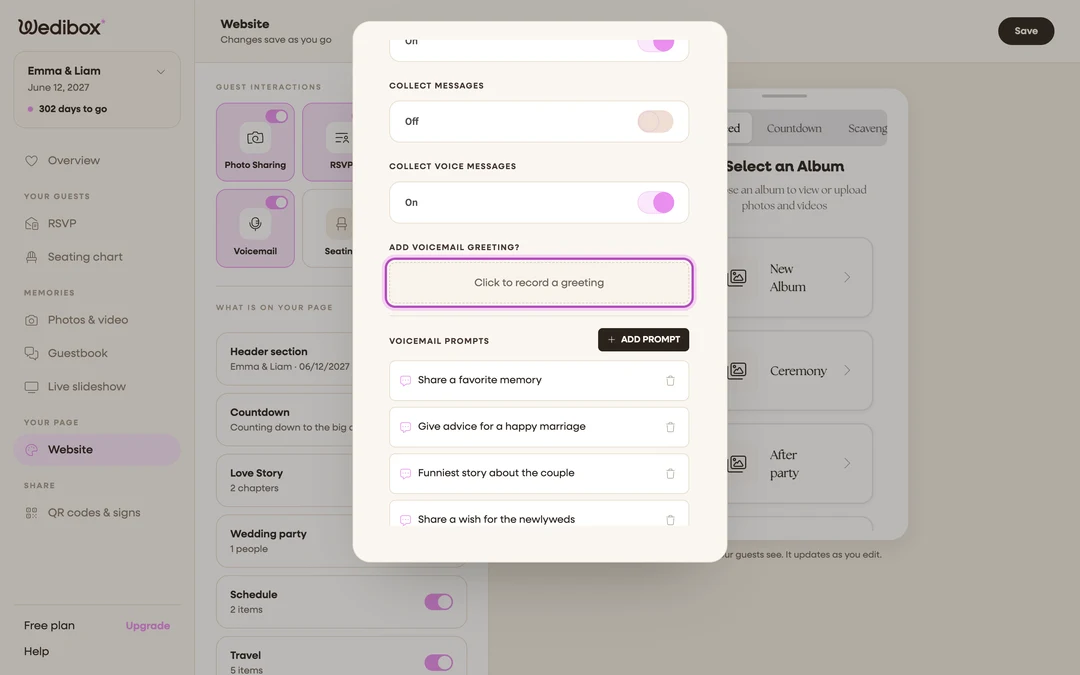 the Click to record a greeting control highlighted