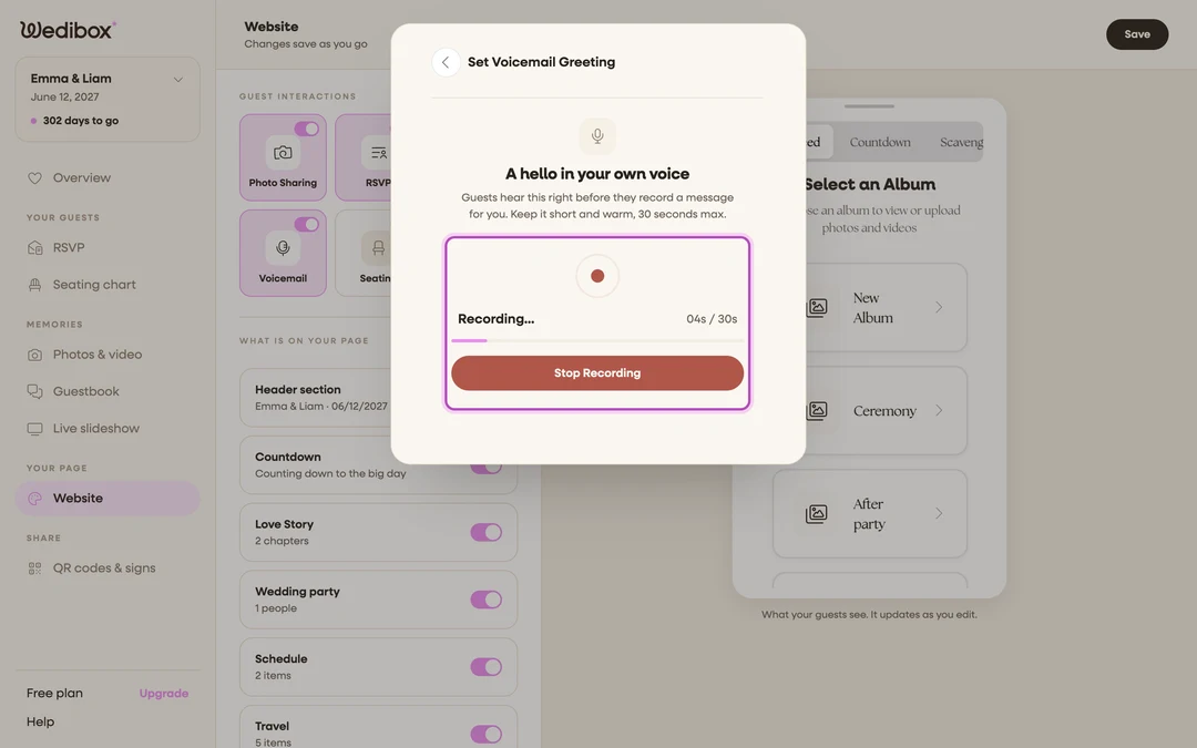 the recording state with the timer and Stop Recording button visible