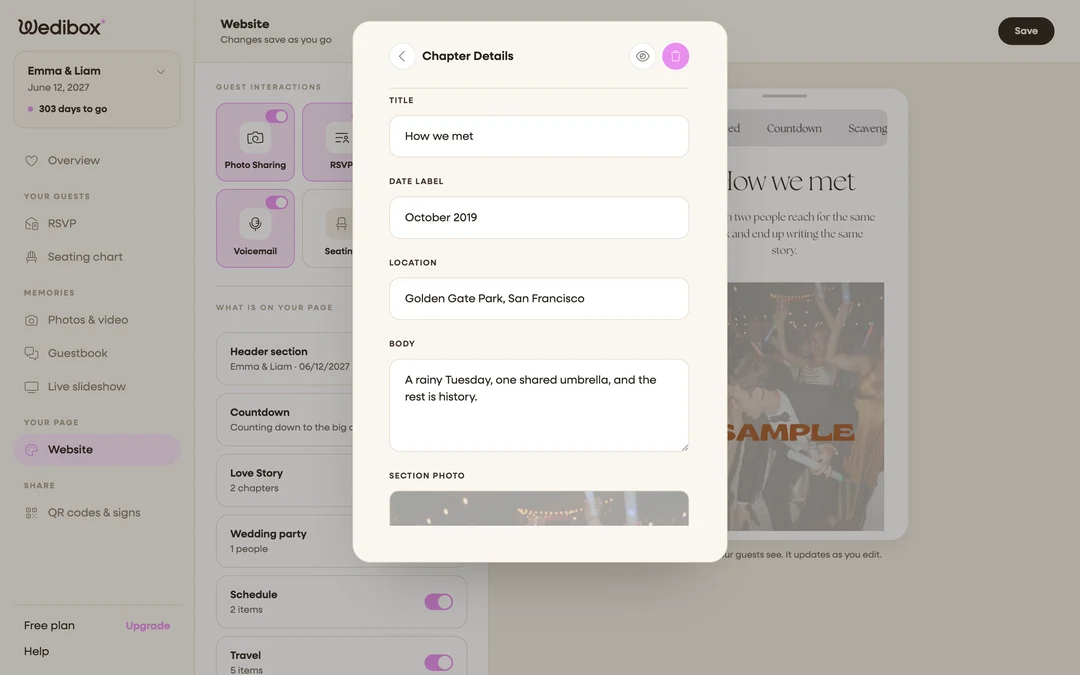 an open item panel with the up/down arrows highlighted
