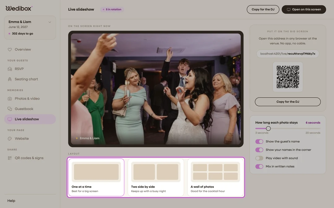 the Layout picker showing all three layout cards