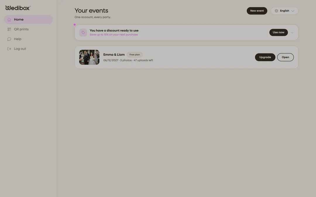 the events list with the “See what your guests will see” card highlighted