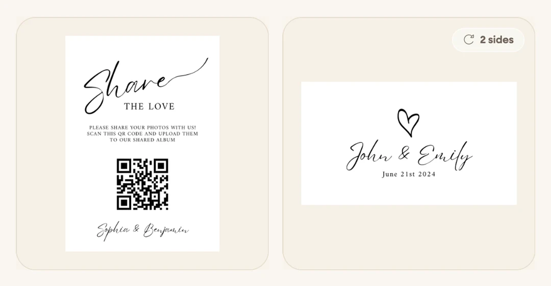 (optional) a styled table sign and mini card example from the print catalog