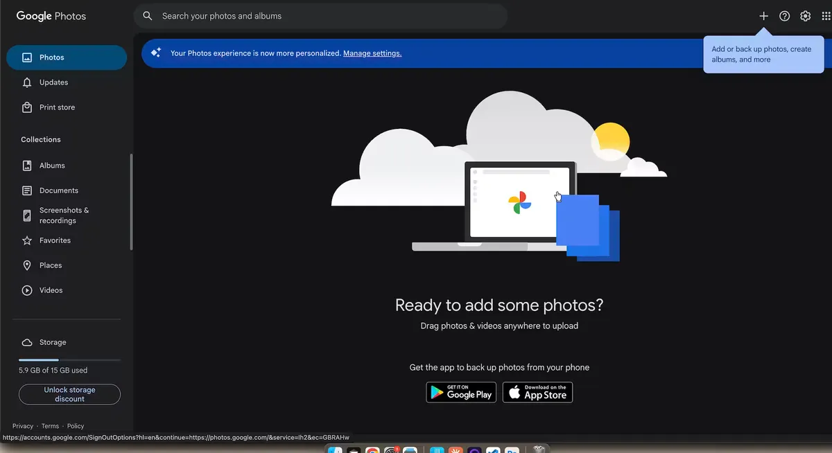 sample interface of google photos