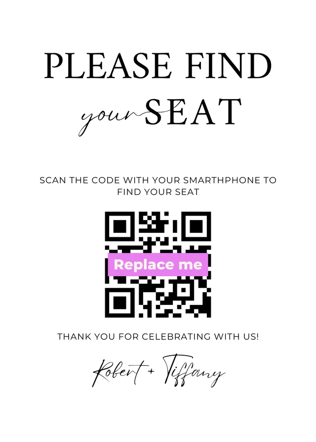 Printed Wedibox seating chart sign that reads please find your seat
