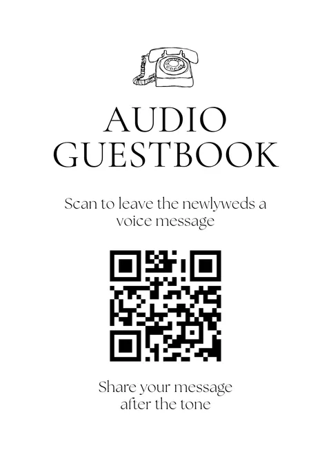 Modèle Panneau livre d'or audio n° 1 à imprimer avec un QR code de mariage