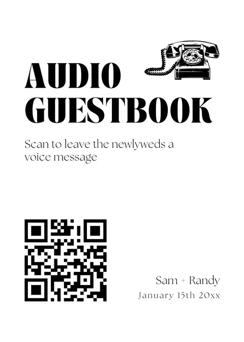 Modèle Panneau livre d'or audio n° 5 à imprimer avec un QR code de mariage