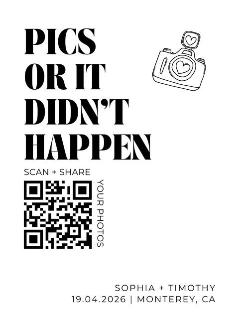 Modèle Panneau de table n° 20 à imprimer avec un QR code de mariage