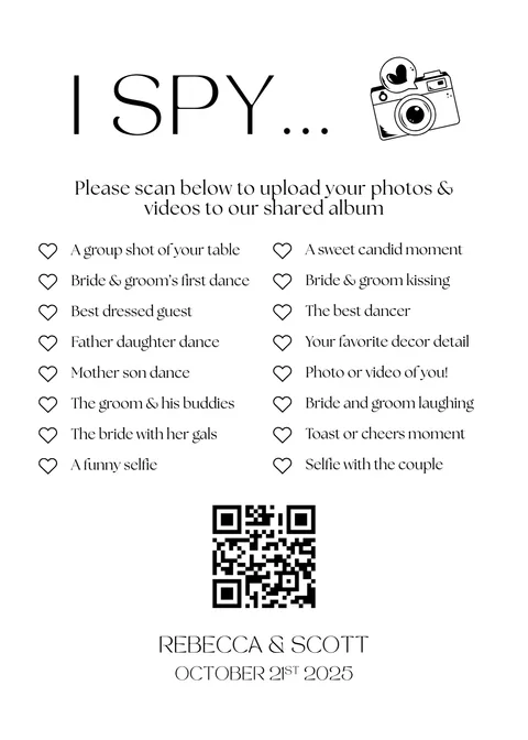 Modèle Panneau de table n° 24 à imprimer avec un QR code de mariage