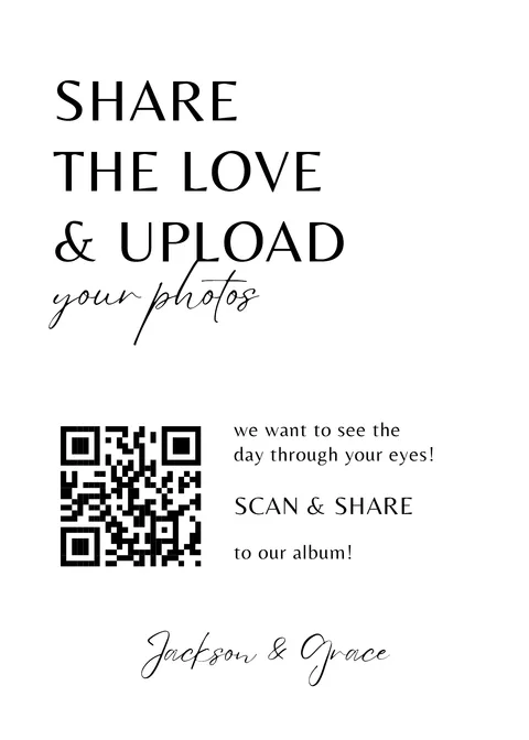 Panneau de partage photo à imprimer avec un QR code de mariage