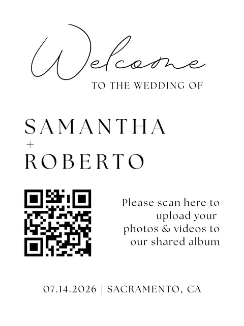 Modèle Panneau de bienvenue n° 1 à imprimer avec un QR code de mariage