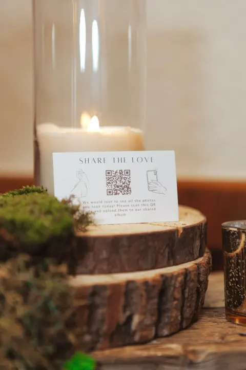 Wedding QR code displayed at the reception